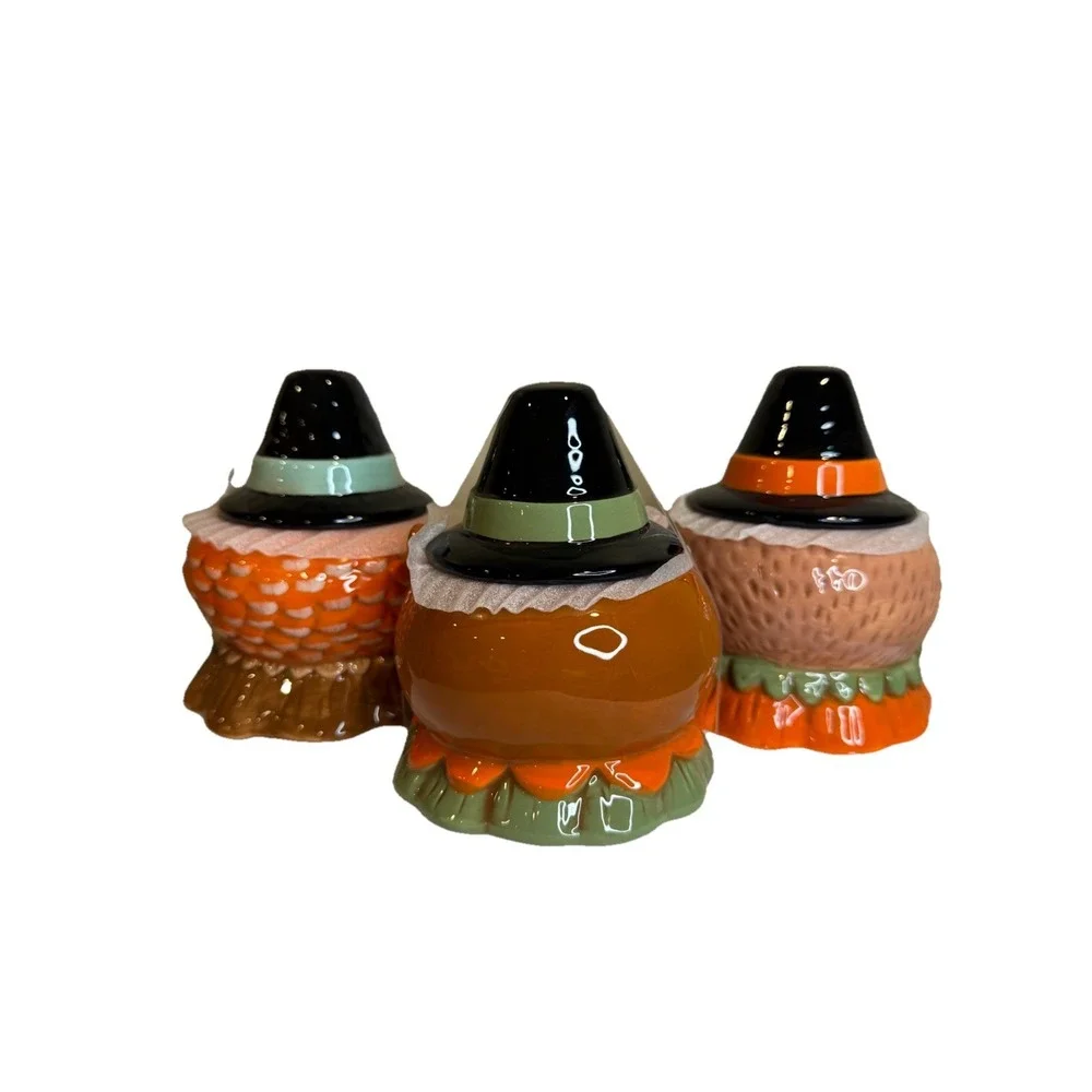 3 Johanna Parker Thanksgiving Turkey & Critters‎ Canister Jar Pilgrim Hat Bowls